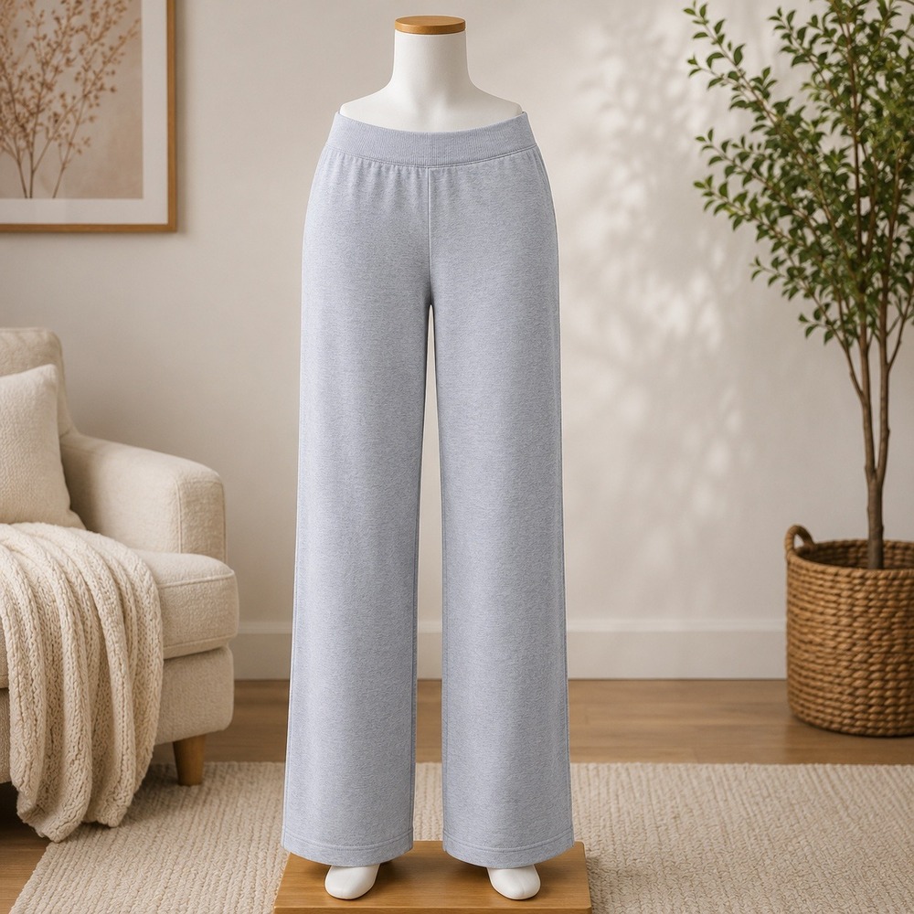 Barefoot Dreams CozyChic Ultra Lite Knit Wide Leg Lounge Pants Blue Gray XL